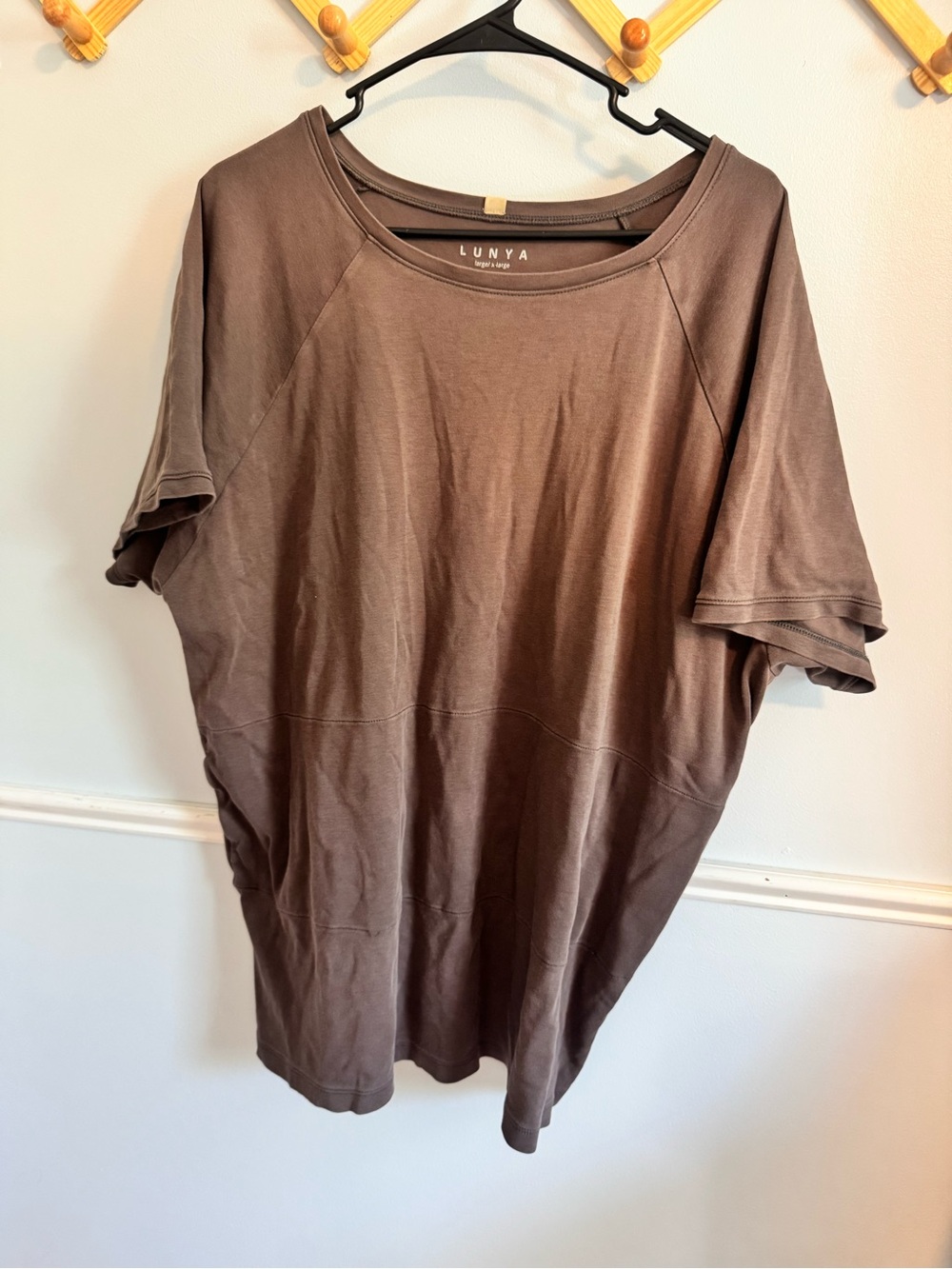 lunya women’s Brown Short-Sleeve mini dress/ tunic shirt